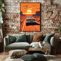 Classic Car Sunset Adventure Road Trip Travel Poster PosterGoat