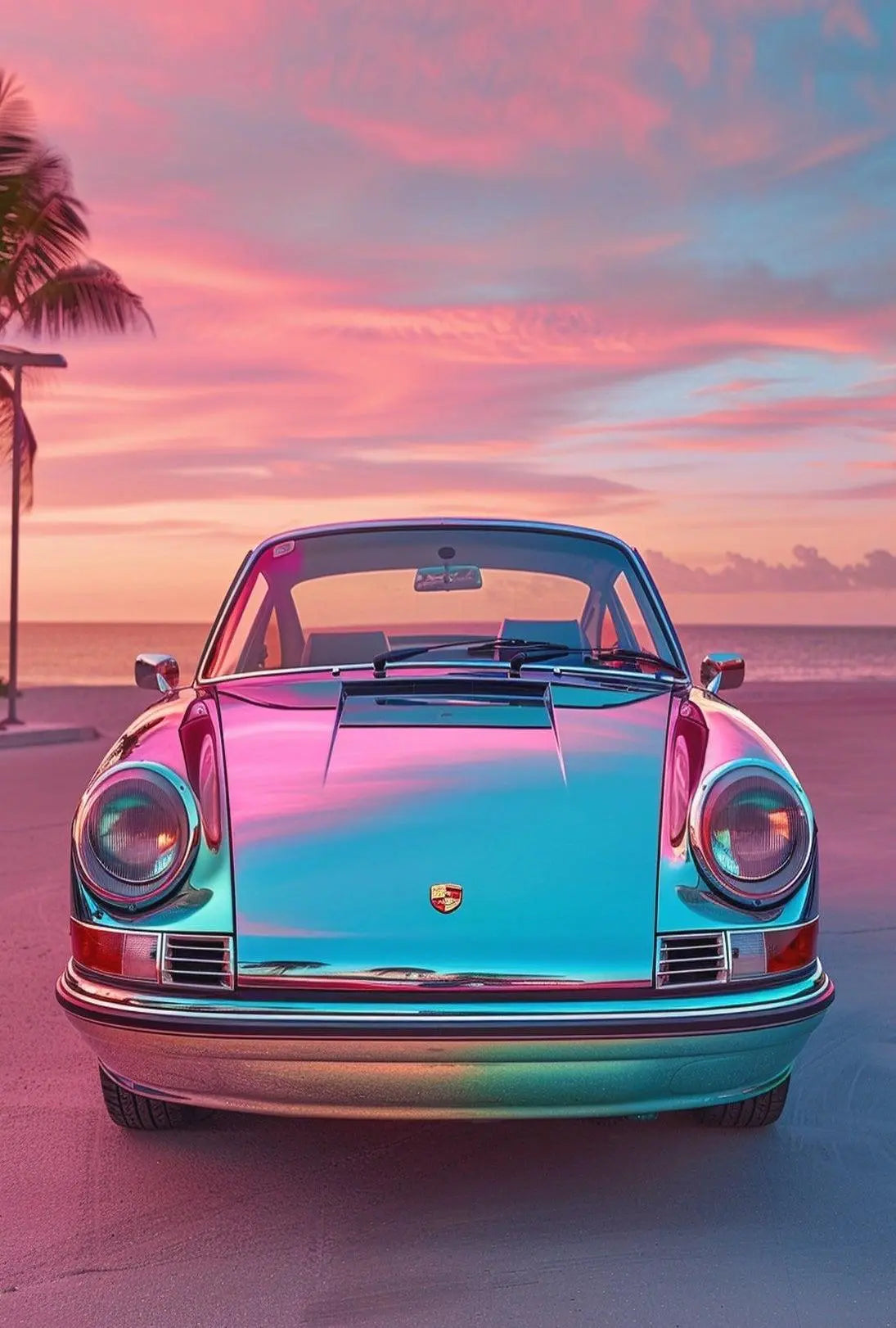Classic Car Tropical Sunset Nostalgia Art Poster PosterGoat