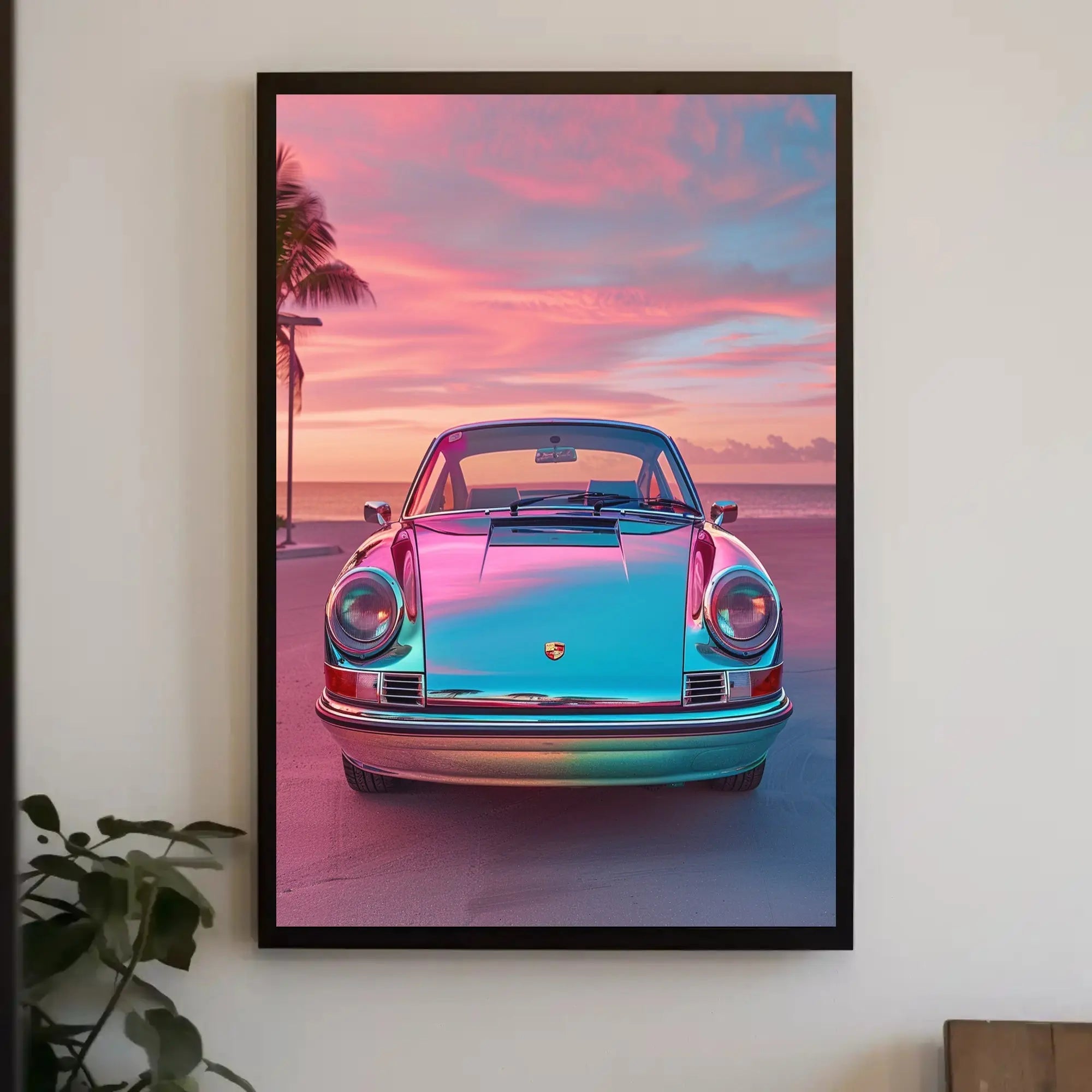Classic Car Tropical Sunset Nostalgia Art Poster PosterGoat