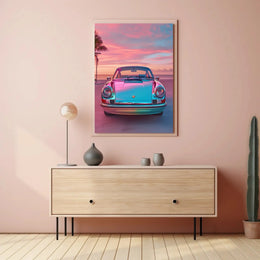 Classic Car Tropical Sunset Nostalgia Art Poster PosterGoat