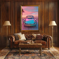 Classic Car Tropical Sunset Nostalgia Art Poster PosterGoat