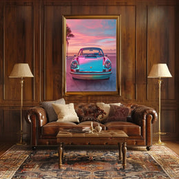 Classic Car Tropical Sunset Nostalgia Art Poster PosterGoat