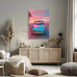 Classic Car Tropical Sunset Nostalgia Art Poster PosterGoat