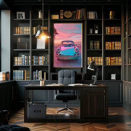Classic Car Tropical Sunset Nostalgia Art Poster PosterGoat