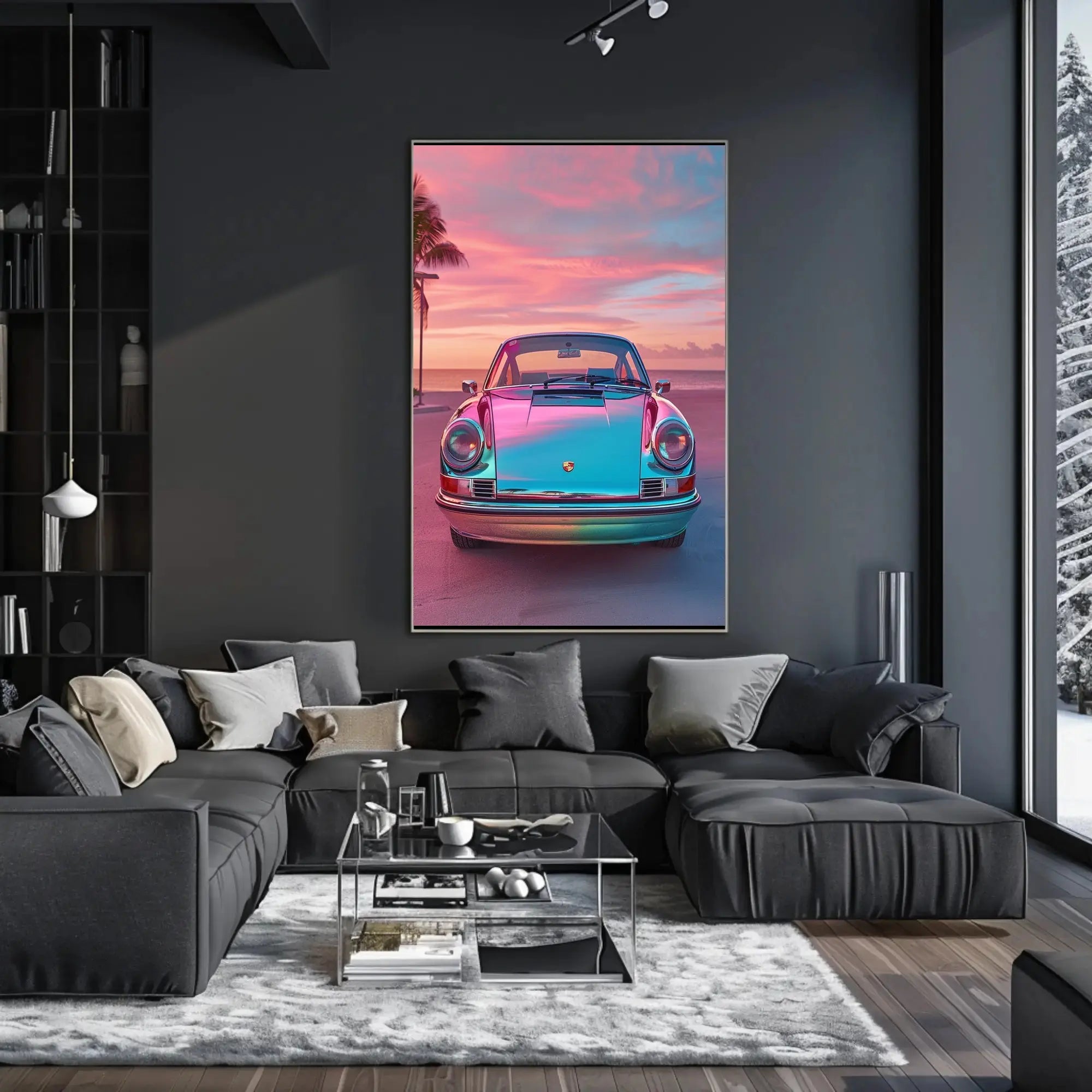 Classic Car Tropical Sunset Nostalgia Art Poster PosterGoat