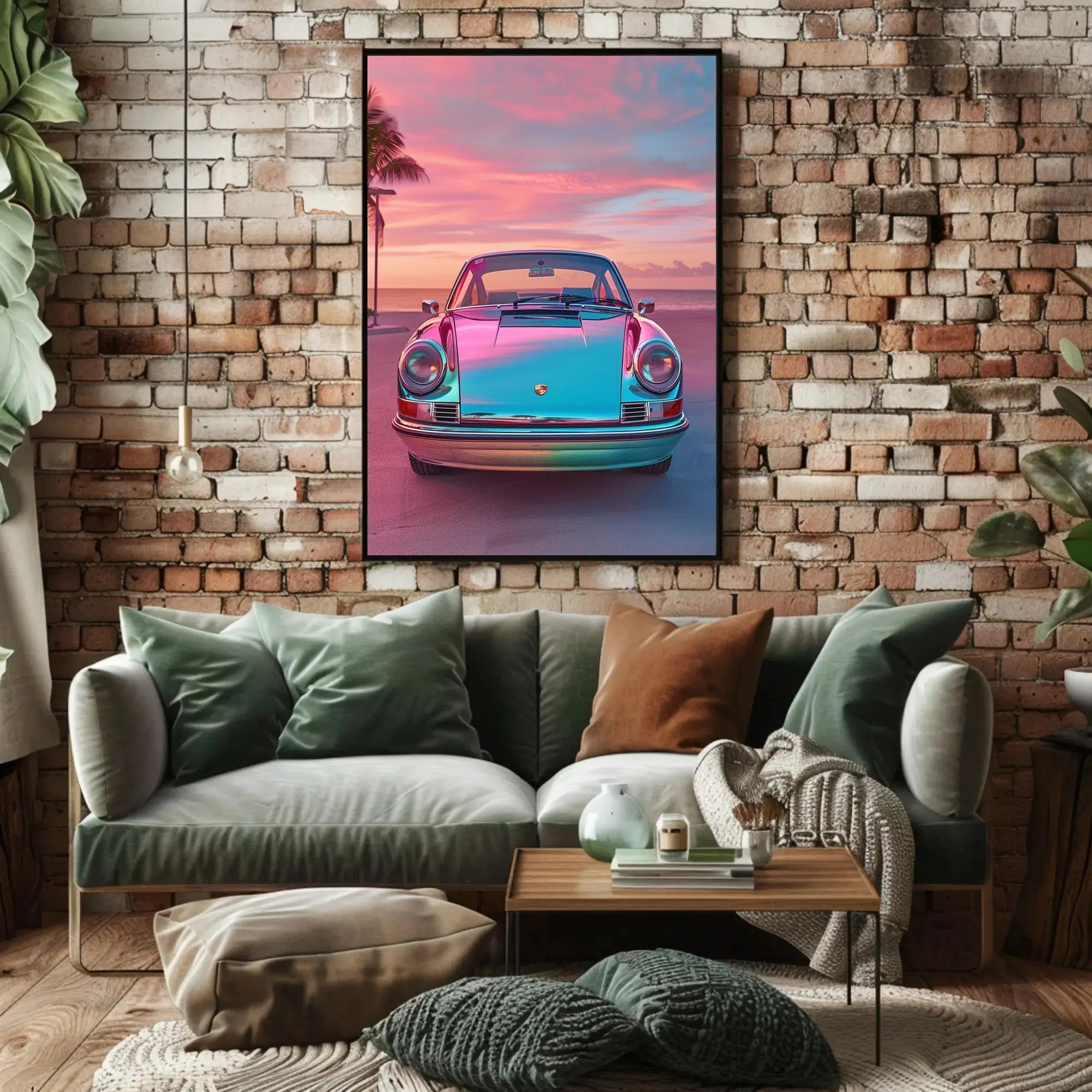 Classic Car Tropical Sunset Nostalgia Art Poster PosterGoat