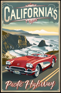 Classic Car on Pacific Highway Vintage Travel Poster PosterGoat