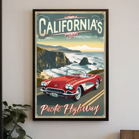 Classic Car on Pacific Highway Vintage Travel Poster PosterGoat