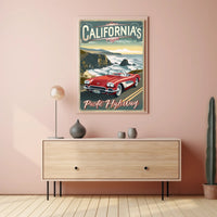 Classic Car on Pacific Highway Vintage Travel Poster PosterGoat