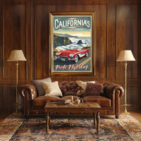 Classic Car on Pacific Highway Vintage Travel Poster PosterGoat