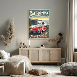 Classic Car on Pacific Highway Vintage Travel Poster PosterGoat