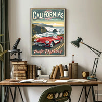 Classic Car on Pacific Highway Vintage Travel Poster PosterGoat
