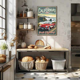 Classic Car on Pacific Highway Vintage Travel Poster PosterGoat