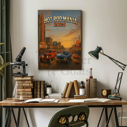 Classic Cars Nostalgia in Vintage City Street Artistic Poster PosterGoat