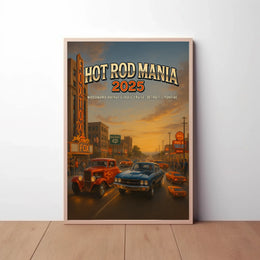 Classic Cars Nostalgia in Vintage City Street Artistic Poster PosterGoat