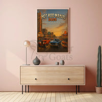 Classic Cars Nostalgia in Vintage City Street Artistic Poster PosterGoat