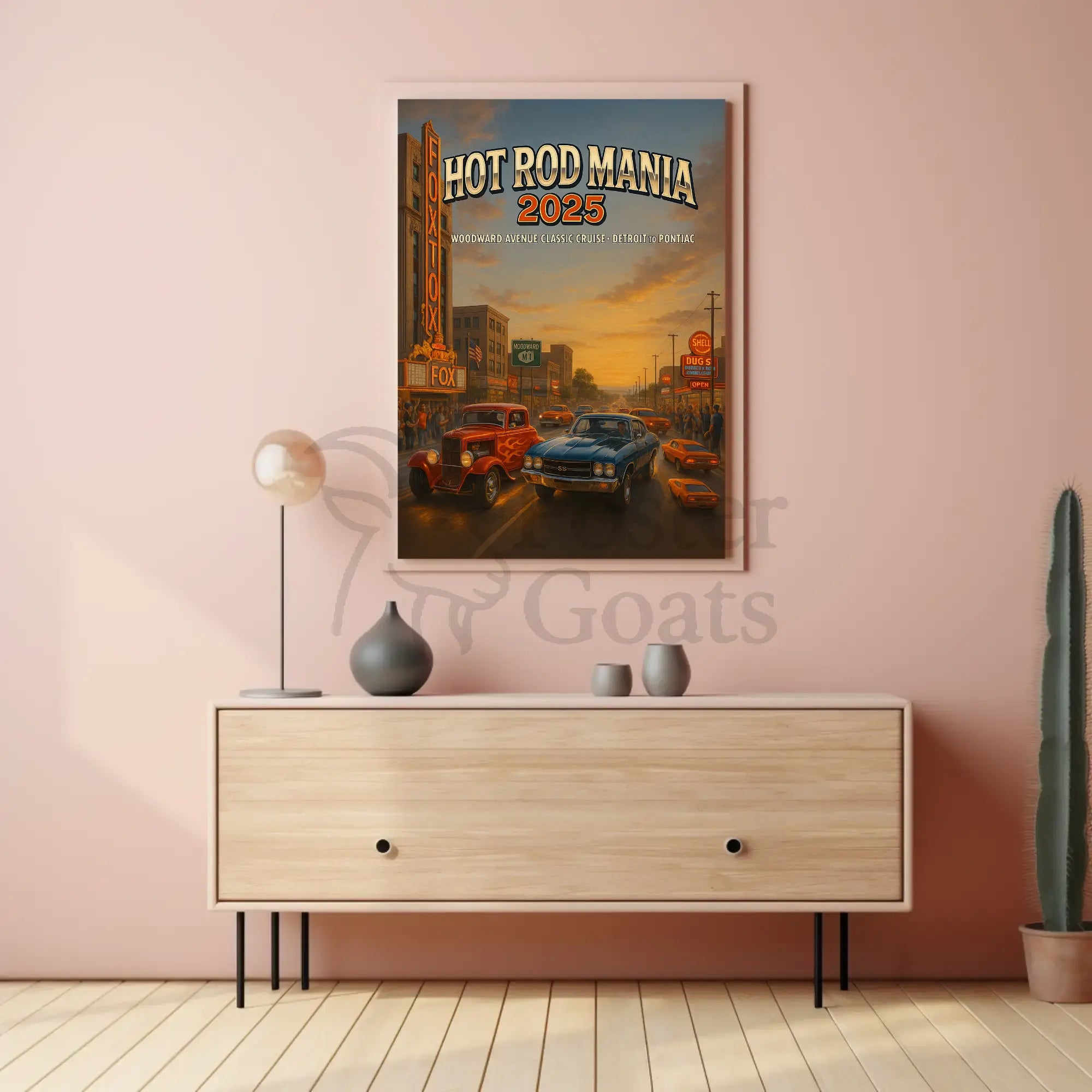 Classic Cars Nostalgia in Vintage City Street Artistic Poster PosterGoat