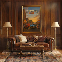 Classic Cars Nostalgia in Vintage City Street Artistic Poster PosterGoat
