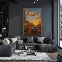 Classic Cars Nostalgia in Vintage City Street Artistic Poster PosterGoat