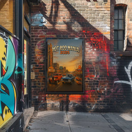 Classic Cars Nostalgia in Vintage City Street Artistic Poster PosterGoat