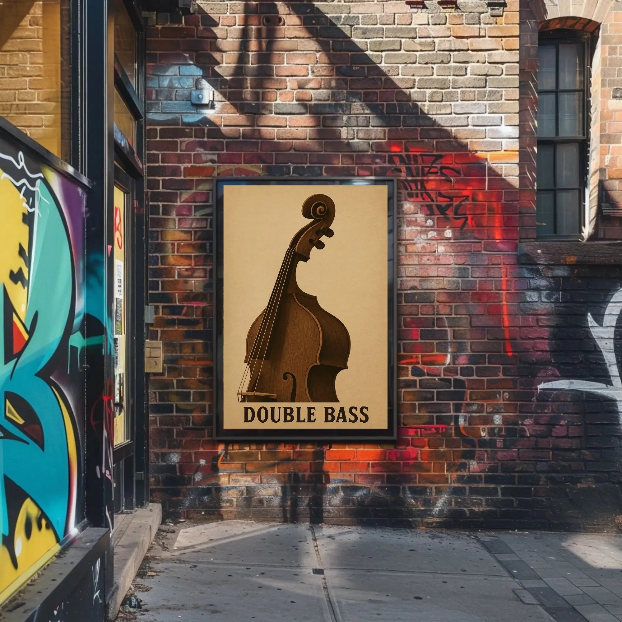 Classic Double Bass Illustration Vintage Artistic Poster PosterGoat