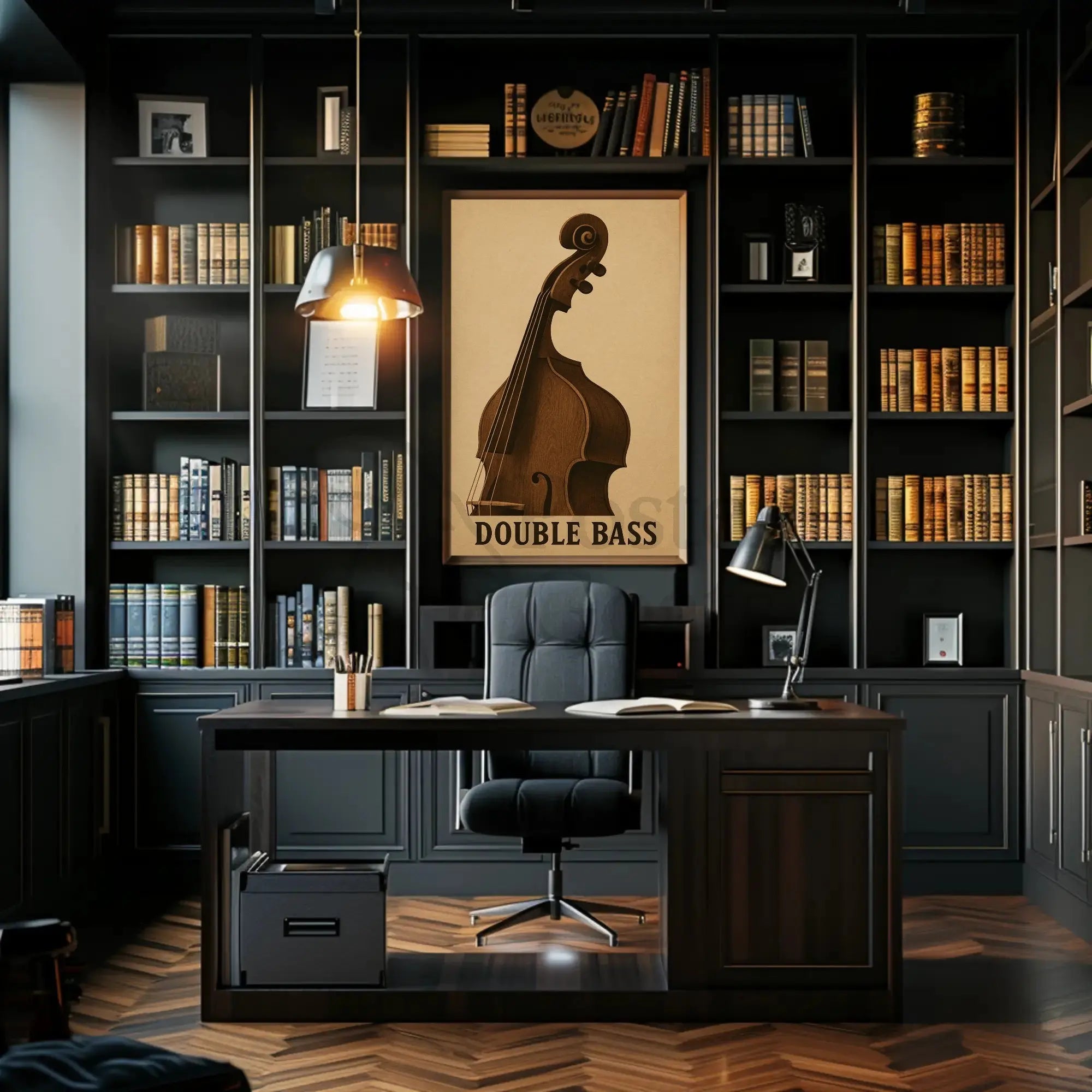 Classic Double Bass Illustration Vintage Artistic Poster PosterGoat