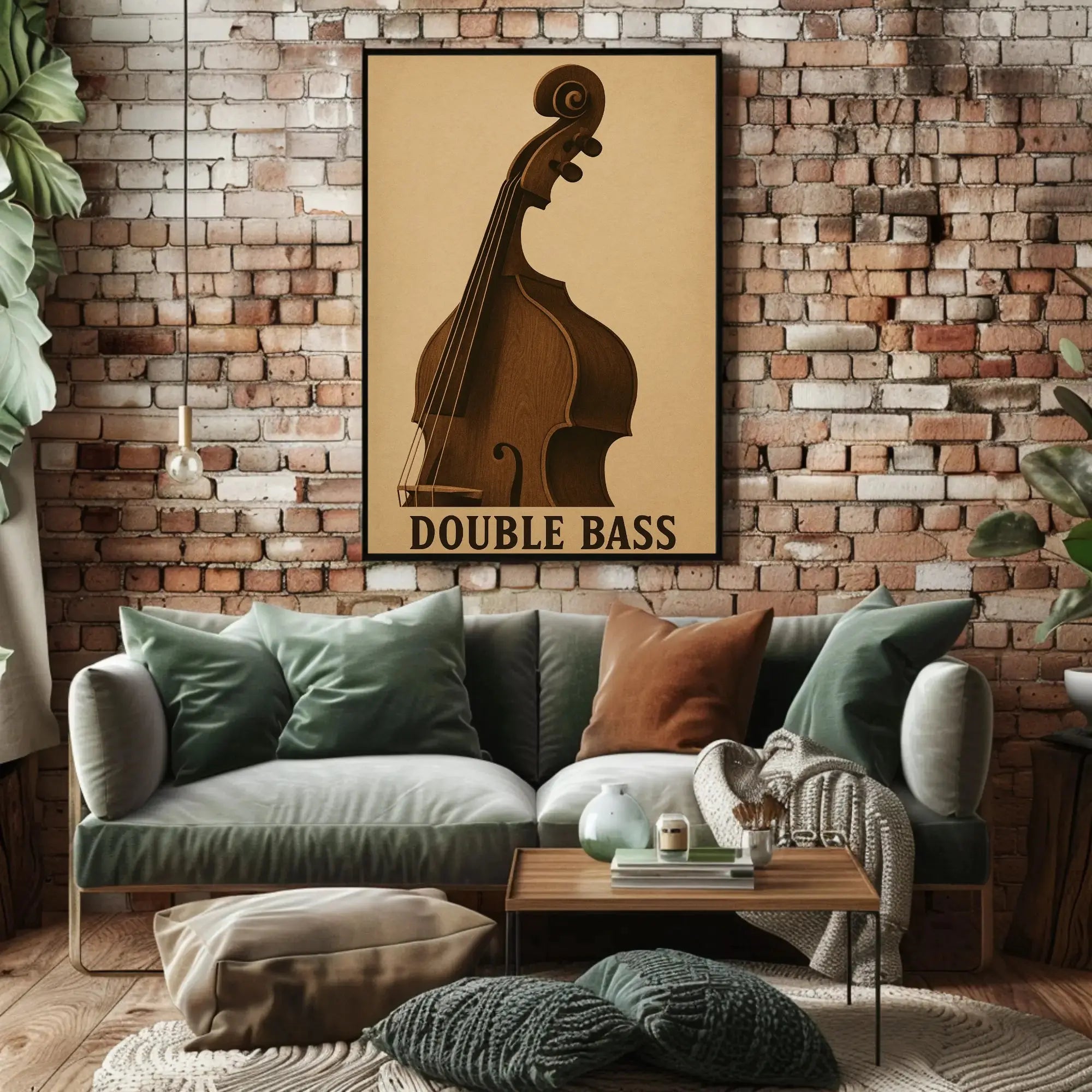 Classic Double Bass Illustration Vintage Artistic Poster PosterGoat