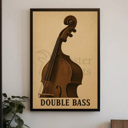 Classic Double Bass Illustration Vintage Artistic Poster PosterGoat