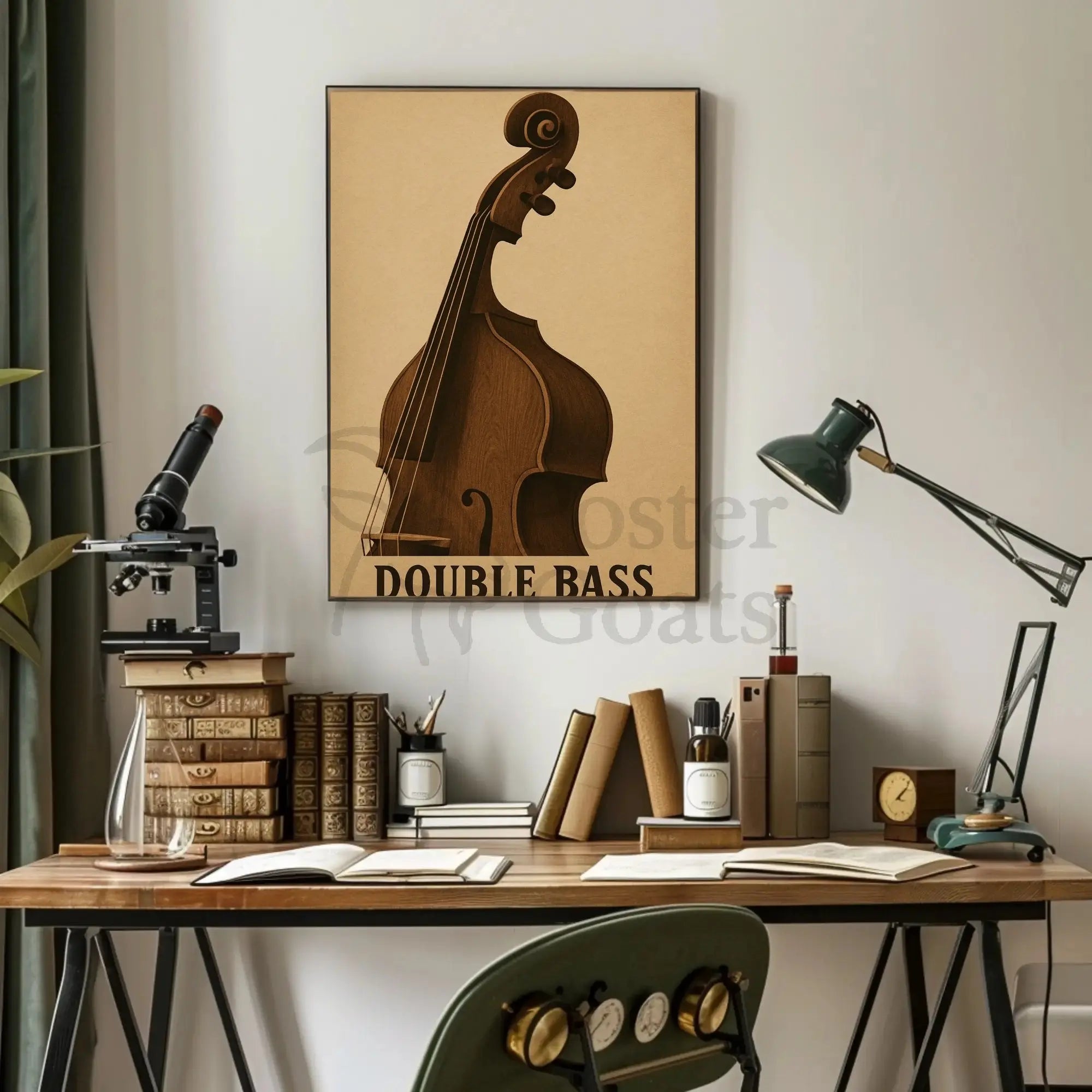 Classic Double Bass Illustration Vintage Artistic Poster PosterGoat