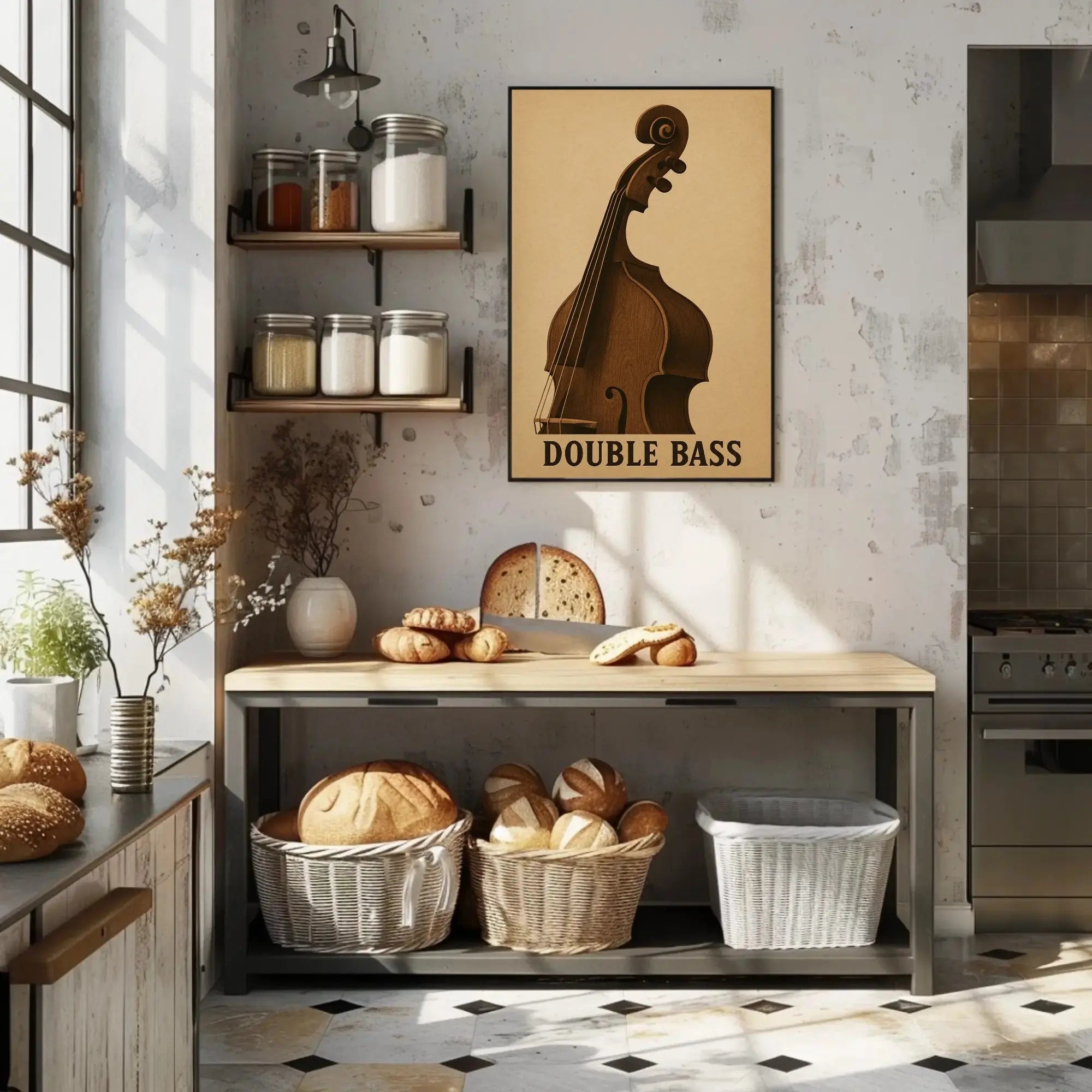 Classic Double Bass Illustration Vintage Artistic Poster PosterGoat