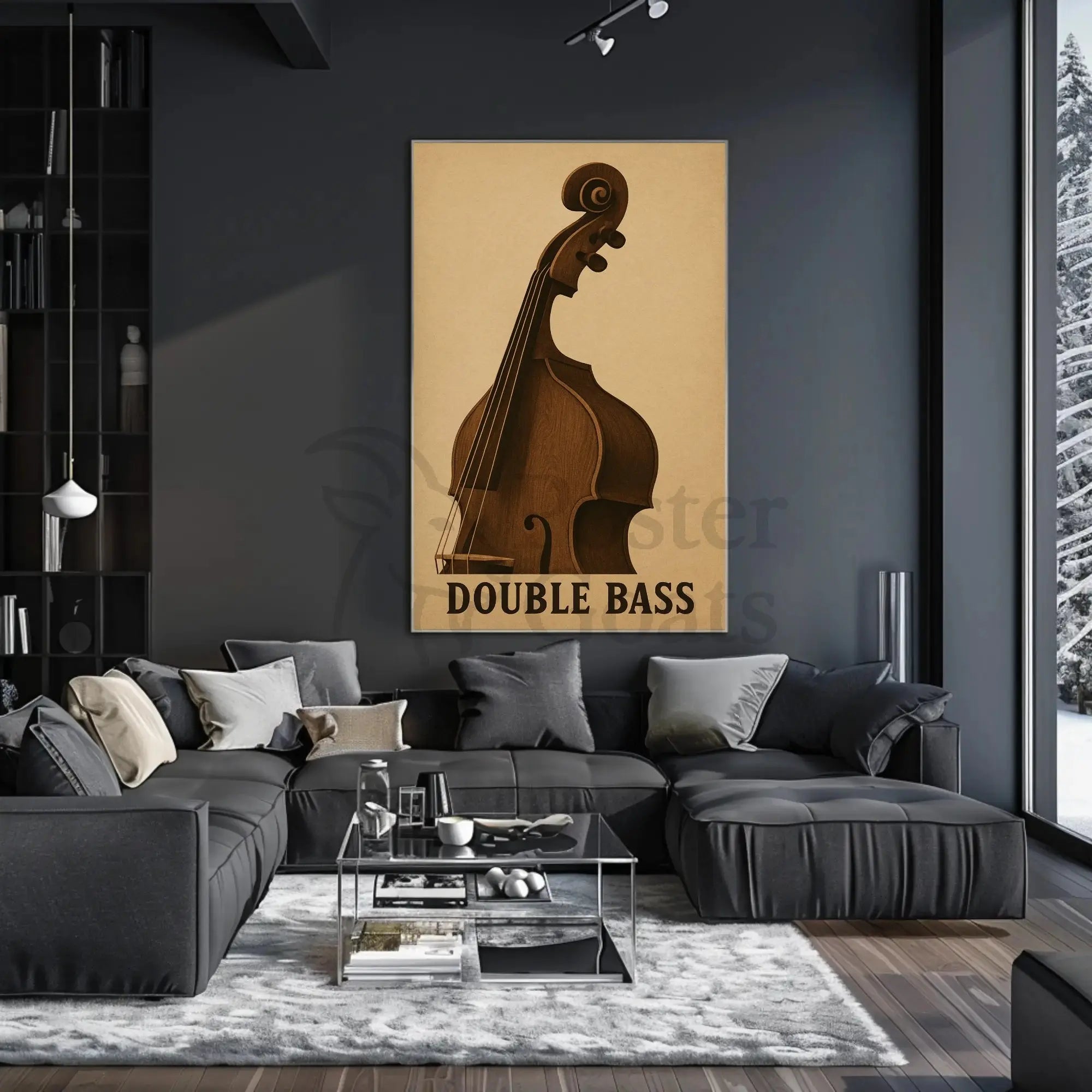Classic Double Bass Illustration Vintage Artistic Poster PosterGoat