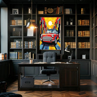 Classic Mini Cooper in Vibrant City Pop Culture Poster PosterGoat