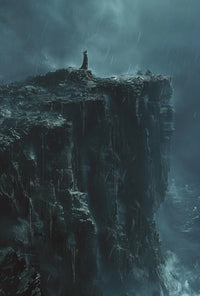 Cliffside Contemplation during Stormy Seas Artistic Poster PosterGoat
