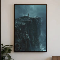 Cliffside Contemplation during Stormy Seas Artistic Poster PosterGoat