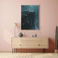Cliffside Contemplation during Stormy Seas Artistic Poster PosterGoat
