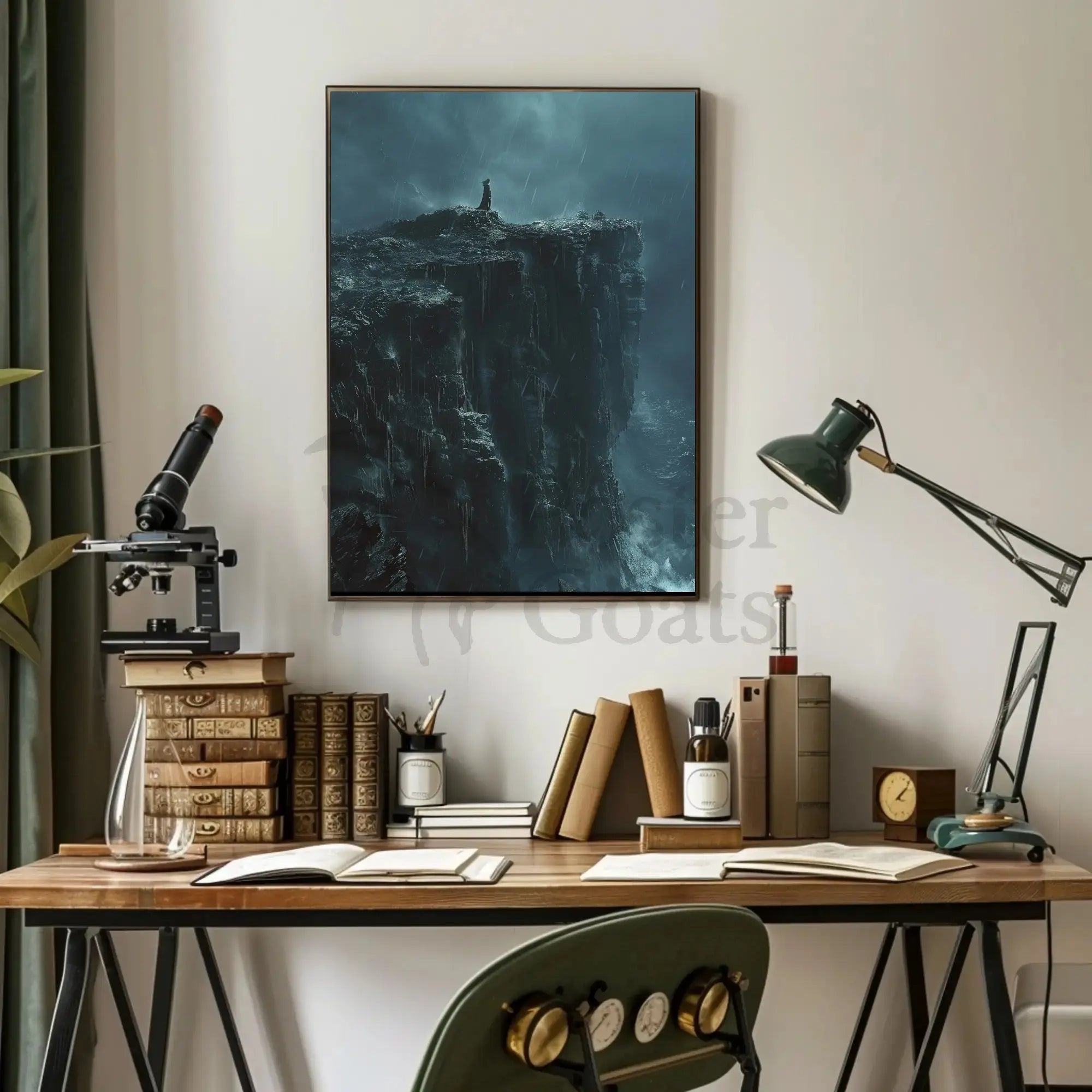 Cliffside Contemplation during Stormy Seas Artistic Poster PosterGoat