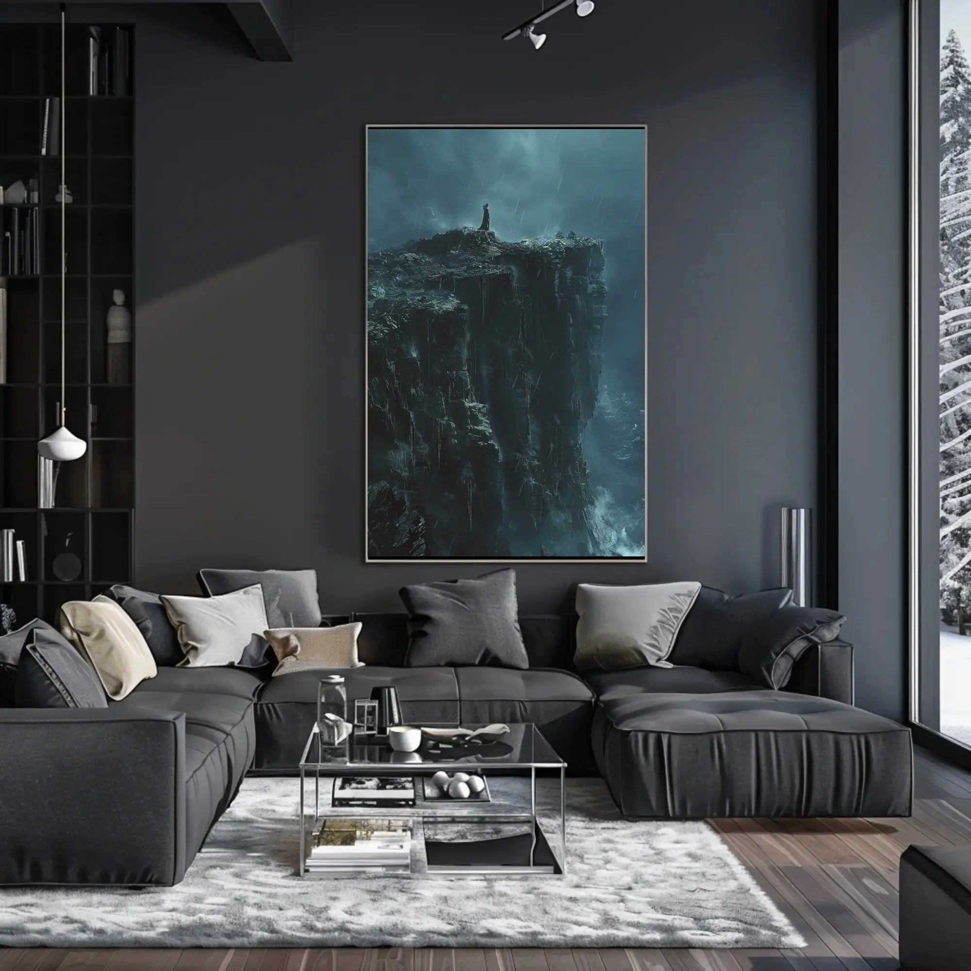 Cliffside Contemplation during Stormy Seas Artistic Poster PosterGoat
