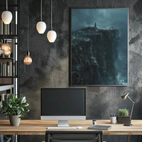 Cliffside Contemplation during Stormy Seas Artistic Poster PosterGoat