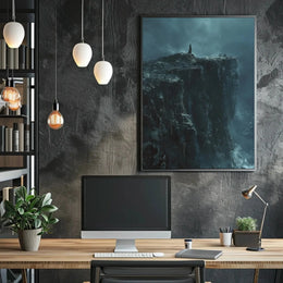 Cliffside Contemplation during Stormy Seas Artistic Poster PosterGoat