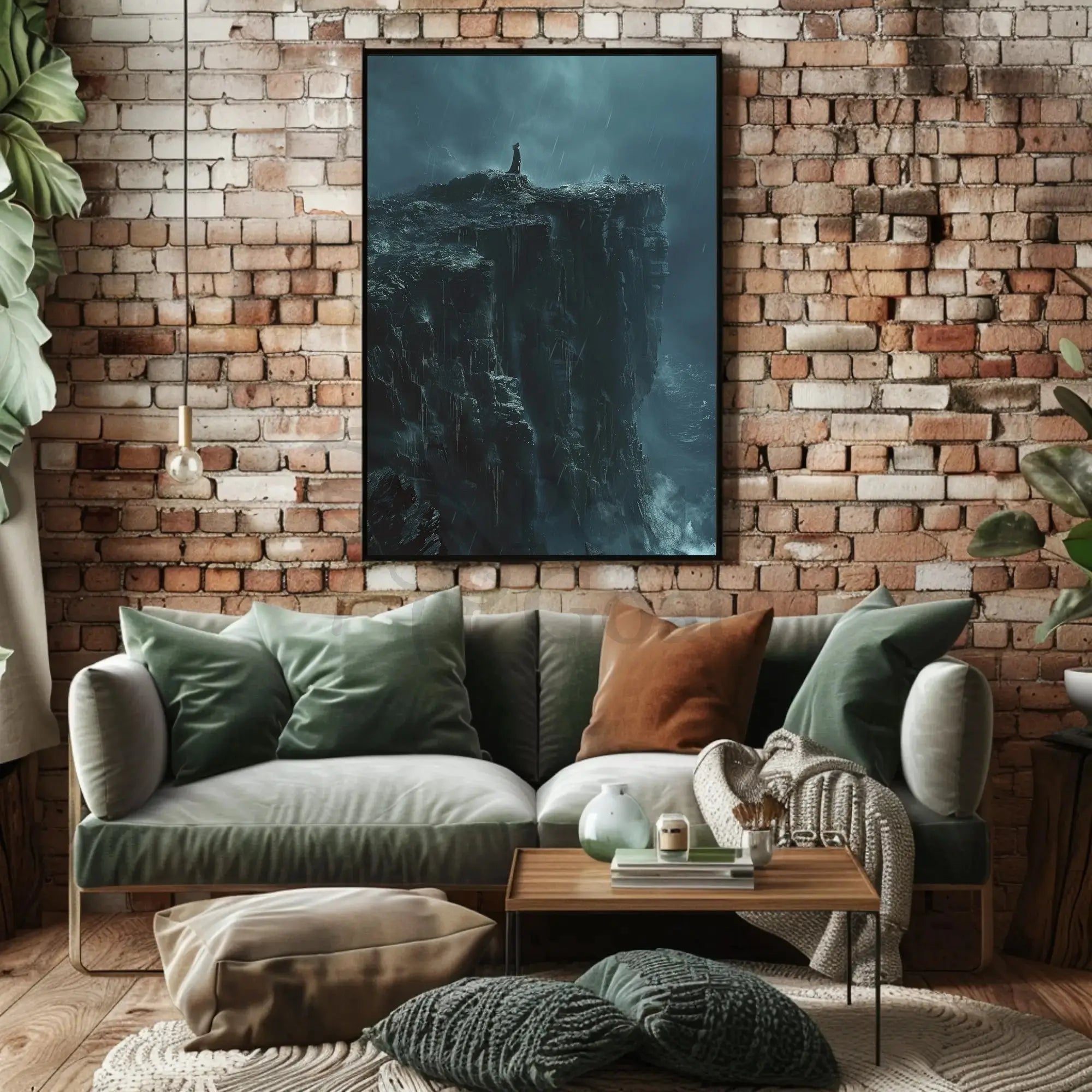 Cliffside Contemplation during Stormy Seas Artistic Poster PosterGoat