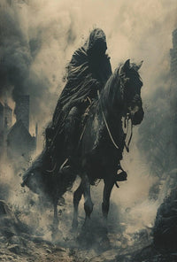 Cloaked Equestrian Mystery in Medieval Artistic Poster PosterGoat
