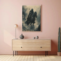 Cloaked Equestrian Mystery in Medieval Artistic Poster PosterGoat