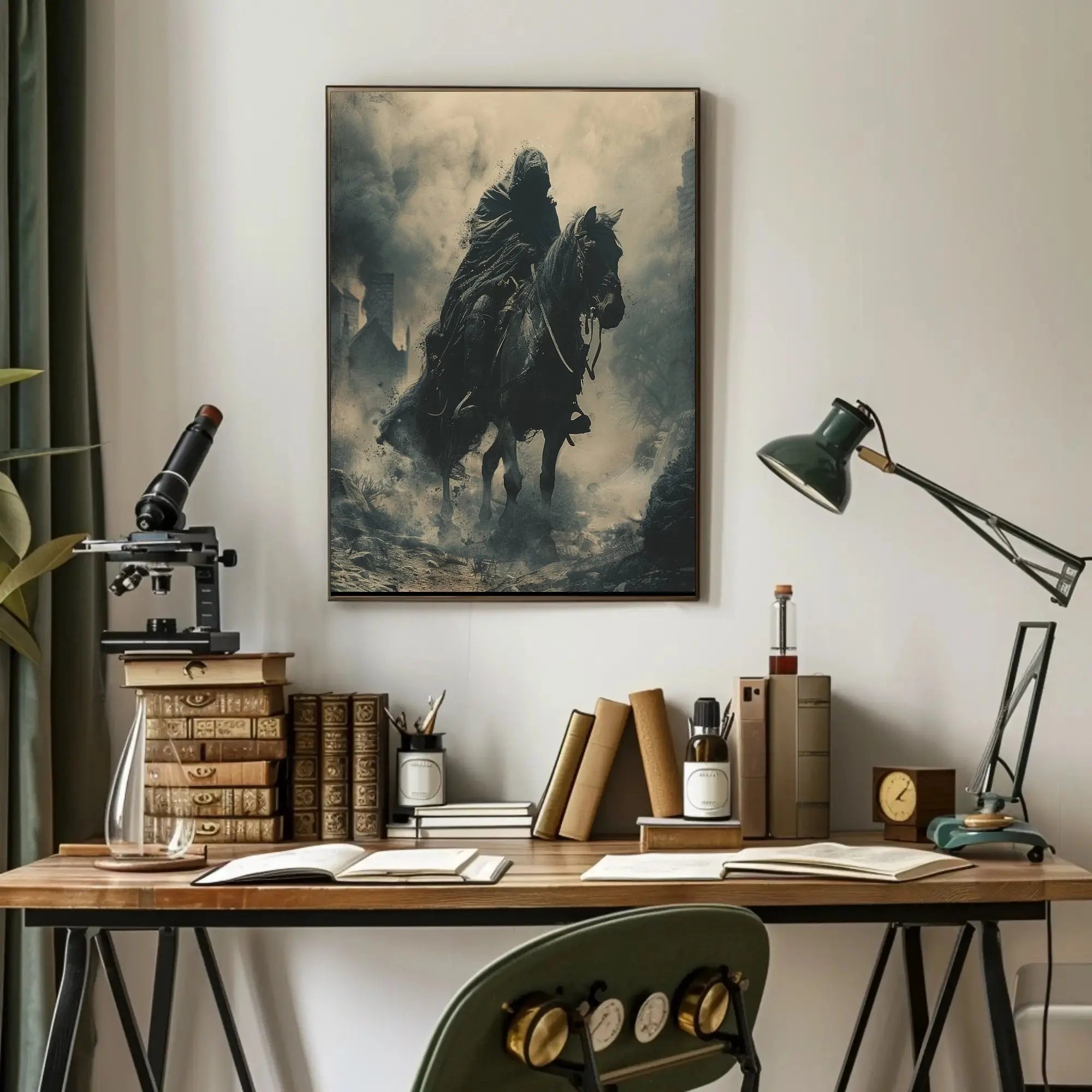 Cloaked Equestrian Mystery in Medieval Artistic Poster PosterGoat