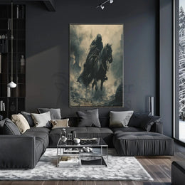 Cloaked Equestrian Mystery in Medieval Artistic Poster PosterGoat