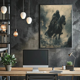 Cloaked Equestrian Mystery in Medieval Artistic Poster PosterGoat
