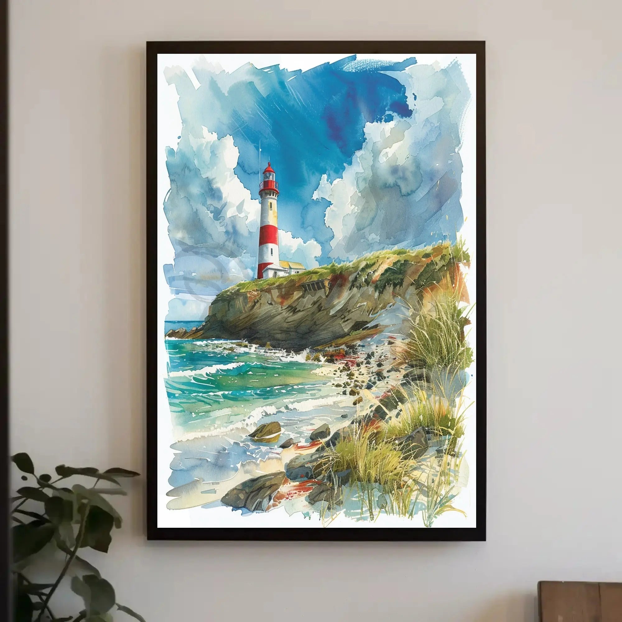 Coastal Lighthouse Serenity: Stunning Abstract, Artistic Poster PosterGoat