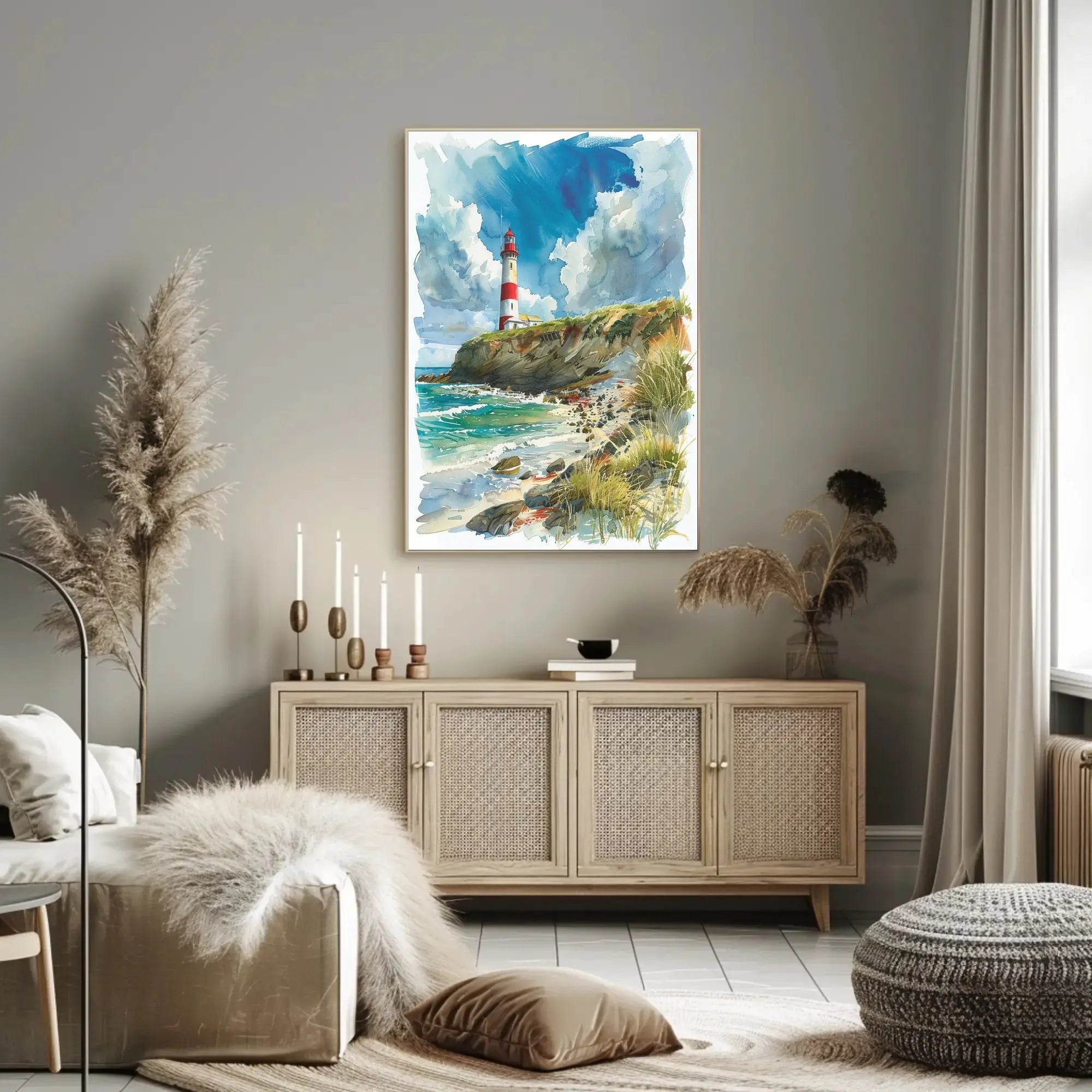 Coastal Lighthouse Serenity: Stunning Abstract, Artistic Poster PosterGoat