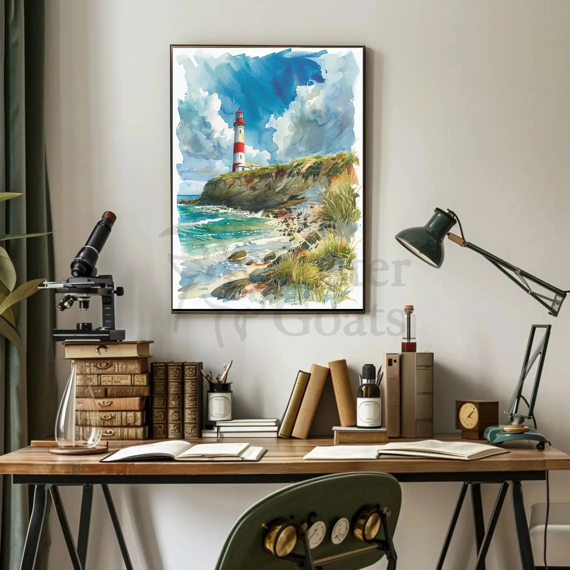 Coastal Lighthouse Serenity: Stunning Abstract, Artistic Poster PosterGoat