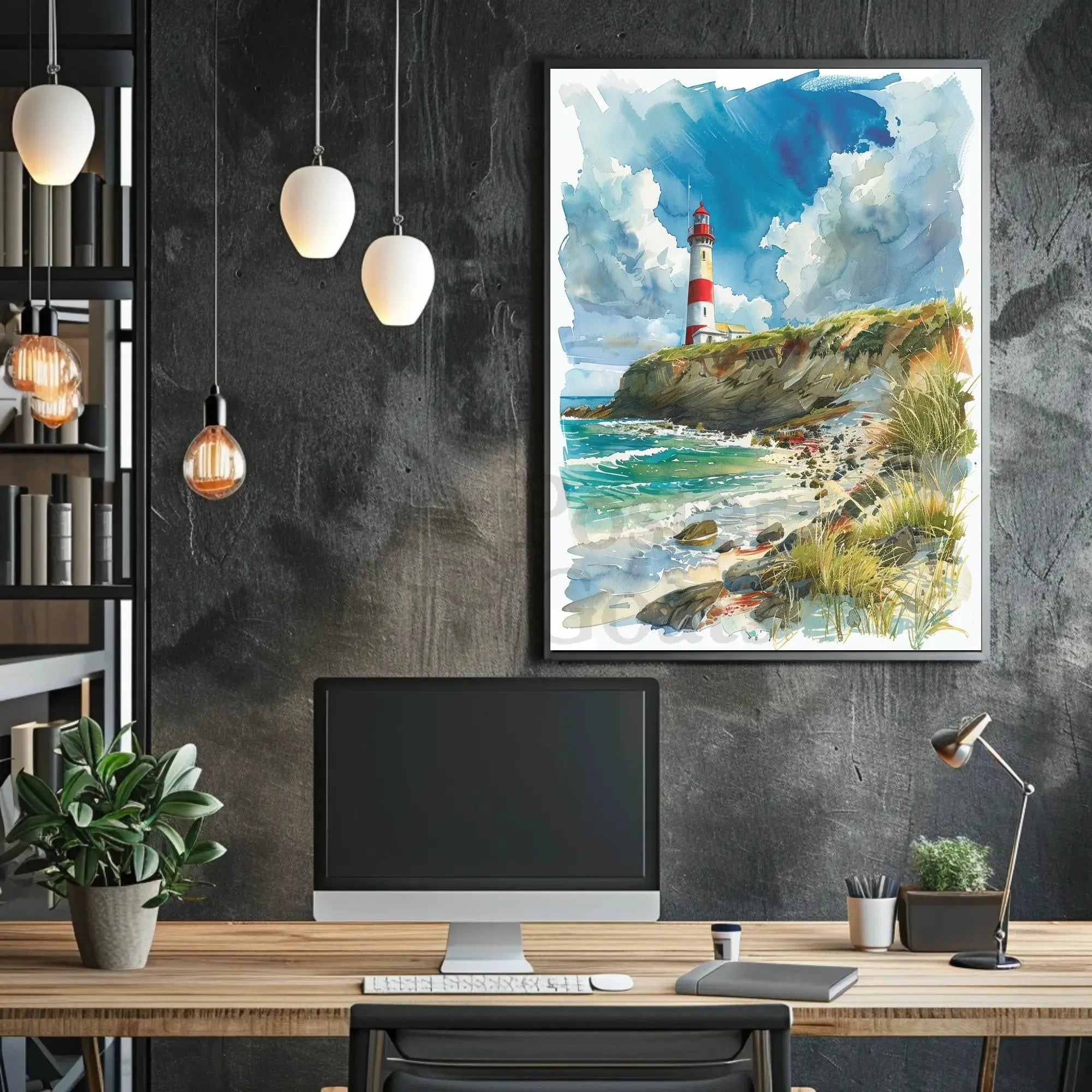 Coastal Lighthouse Serenity: Stunning Abstract, Artistic Poster PosterGoat