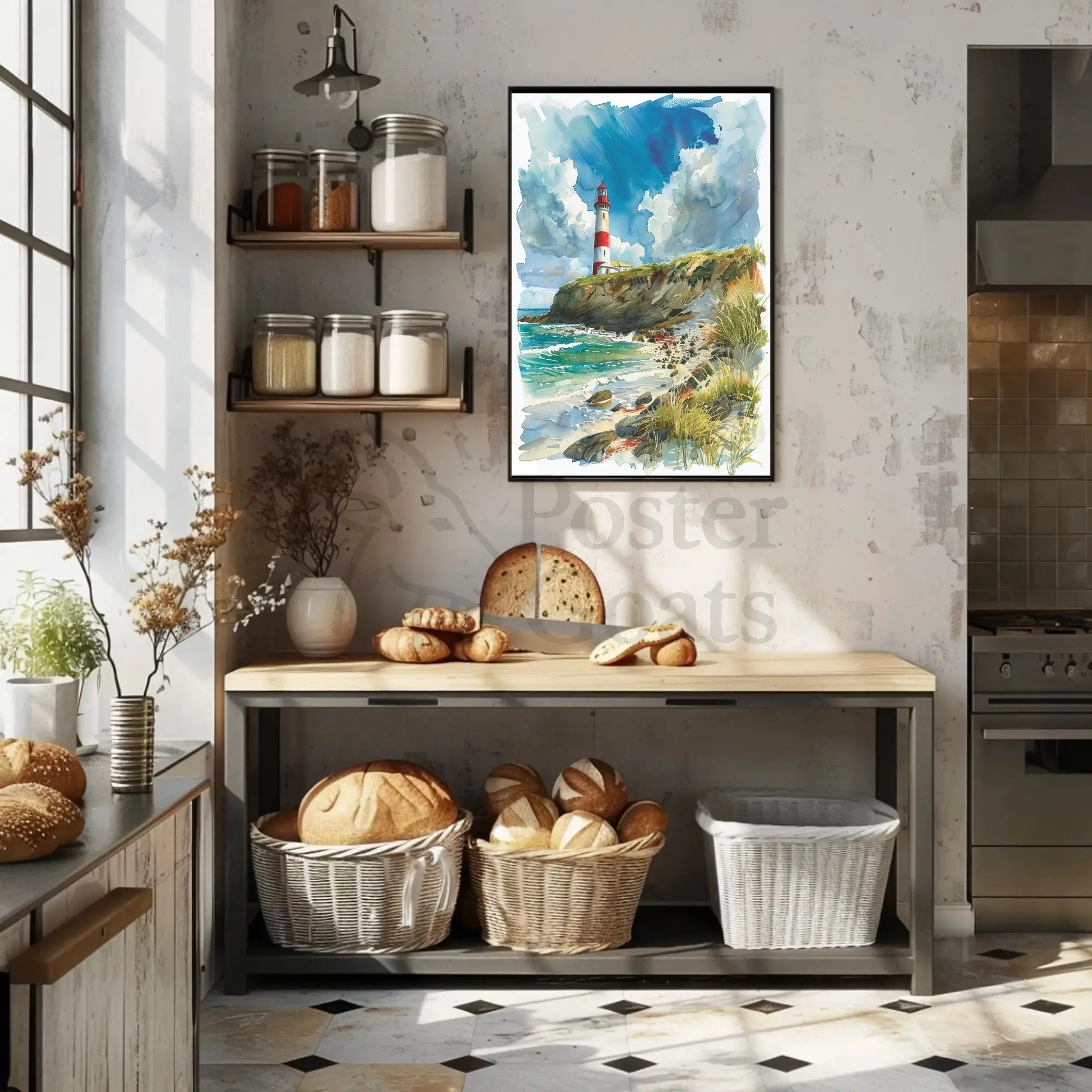 Coastal Lighthouse Serenity: Stunning Abstract, Artistic Poster PosterGoat